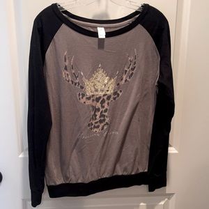 Boatneck rhinestone cheetah deer top